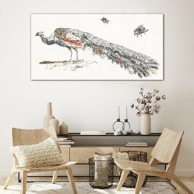 Glas foto Pauw met vliegen