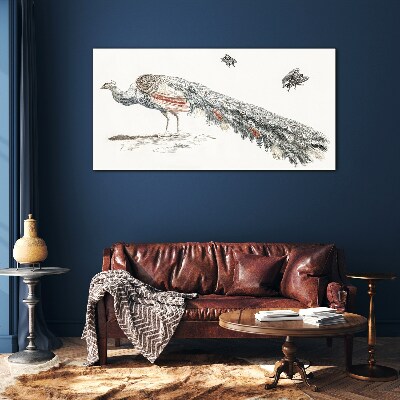 Glas foto Pauw met vliegen