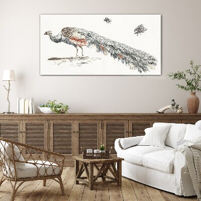 Glas foto Pauw met vliegen