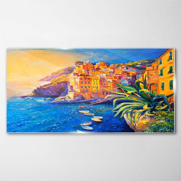 Foto op glas Een kleurrijk stadje aan zee