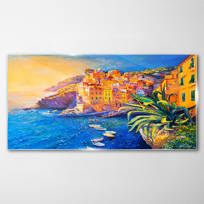 Foto op glas Een kleurrijk stadje aan zee