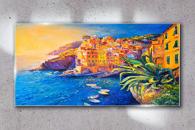 Foto op glas Een kleurrijk stadje aan zee