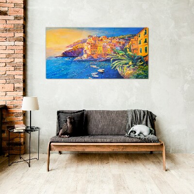 Foto op glas Een kleurrijk stadje aan zee
