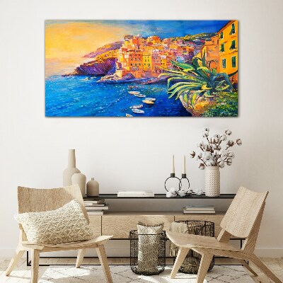Foto op glas Een kleurrijk stadje aan zee