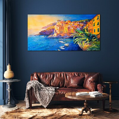 Foto op glas Een kleurrijk stadje aan zee