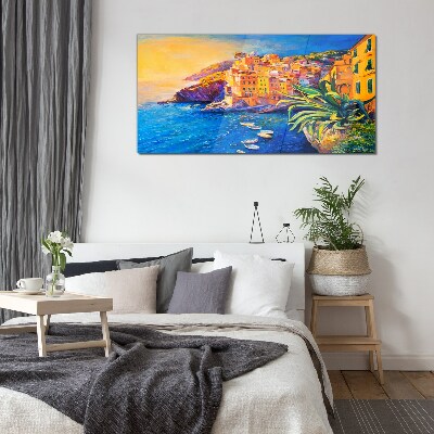 Foto op glas Een kleurrijk stadje aan zee