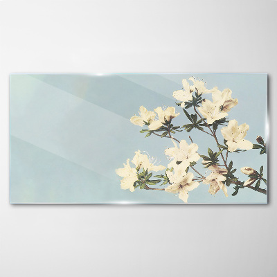 Foto op glas Bloemencompositie op een blauwe achtergrond