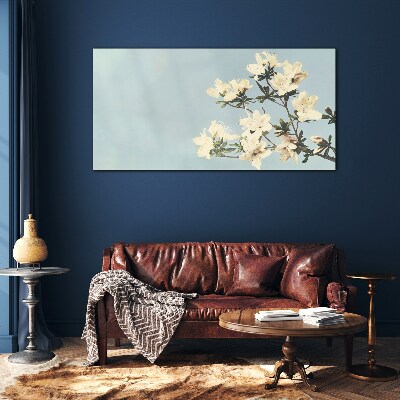 Foto op glas Bloemencompositie op een blauwe achtergrond