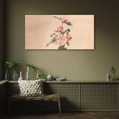 Schilderij op glas Bloemenmotief in delicate tinten