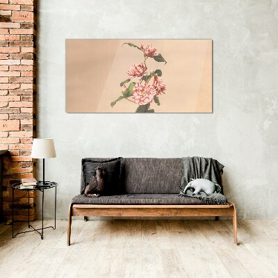 Schilderij op glas Bloemenmotief in delicate tinten