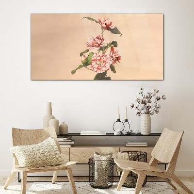 Schilderij op glas Bloemenmotief in delicate tinten