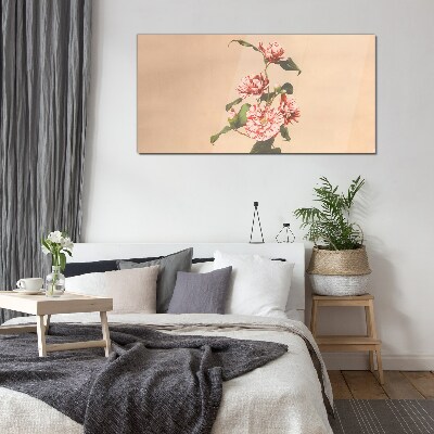 Schilderij op glas Bloemenmotief in delicate tinten
