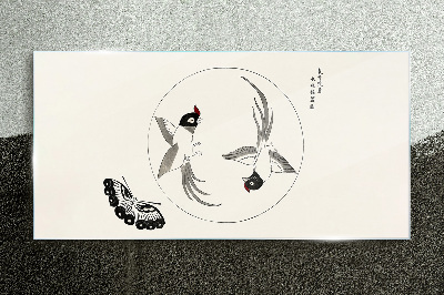 Foto op glas Dansende vogels en een vlinder