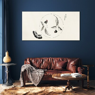 Foto op glas Dansende vogels en een vlinder