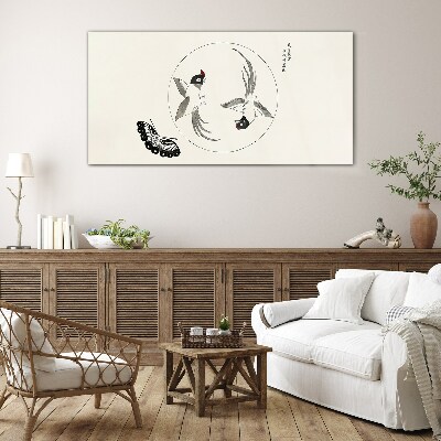 Foto op glas Dansende vogels en een vlinder