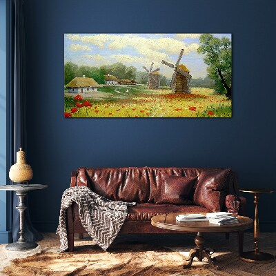 Glas foto Landelijk landschap met windmolens