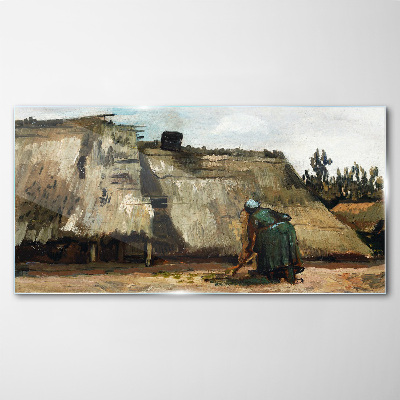 Schilderij op glas Werken in het veld