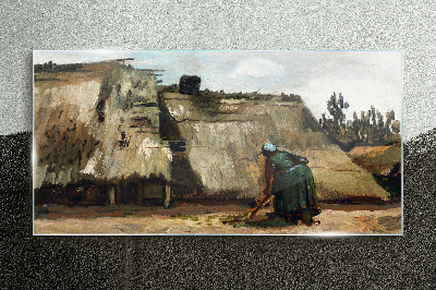 Schilderij op glas Werken in het veld
