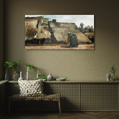 Schilderij op glas Werken in het veld