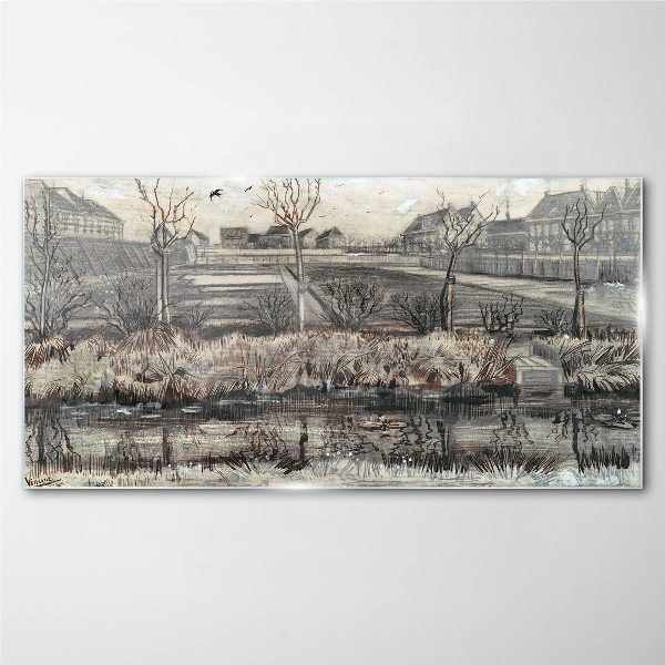 Foto op glas Uitzicht op het dorp in de winter