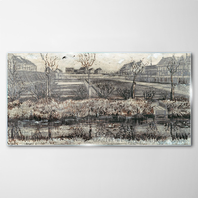 Foto op glas Uitzicht op het dorp in de winter