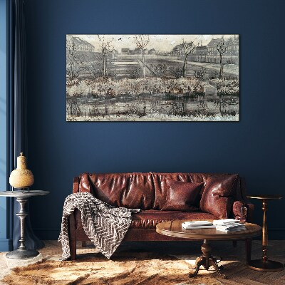 Foto op glas Uitzicht op het dorp in de winter