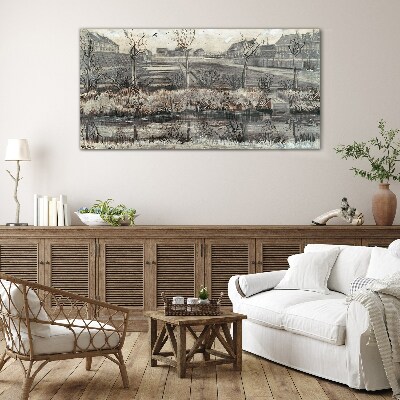 Foto op glas Uitzicht op het dorp in de winter