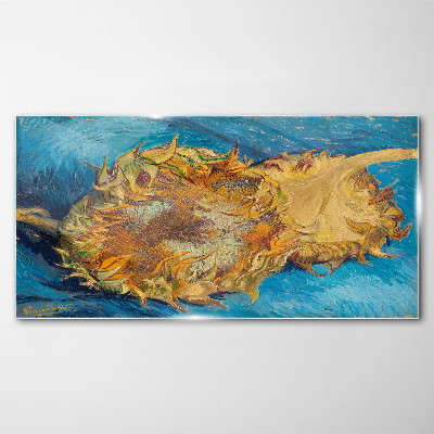 Schilderij op glas Zonnebloem op een blauwe achtergrond