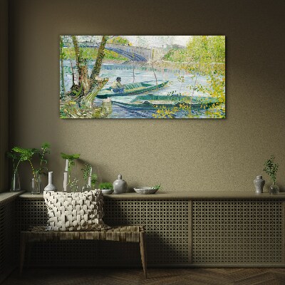 Foto op glas Een vredig landschap aan het water