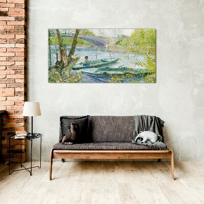 Foto op glas Een vredig landschap aan het water