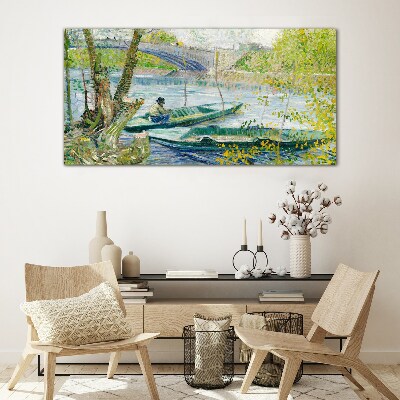 Foto op glas Een vredig landschap aan het water