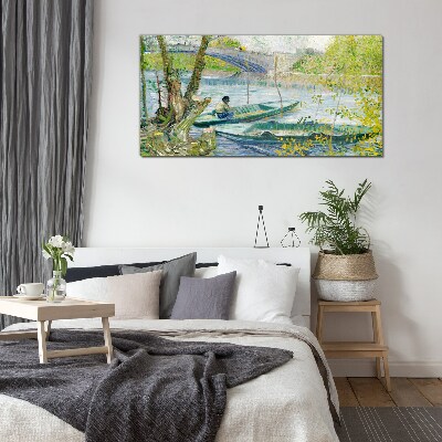 Foto op glas Een vredig landschap aan het water