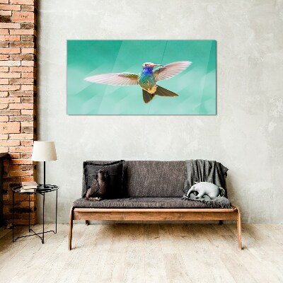 Glas foto Kolibrie op een blauwe achtergrond