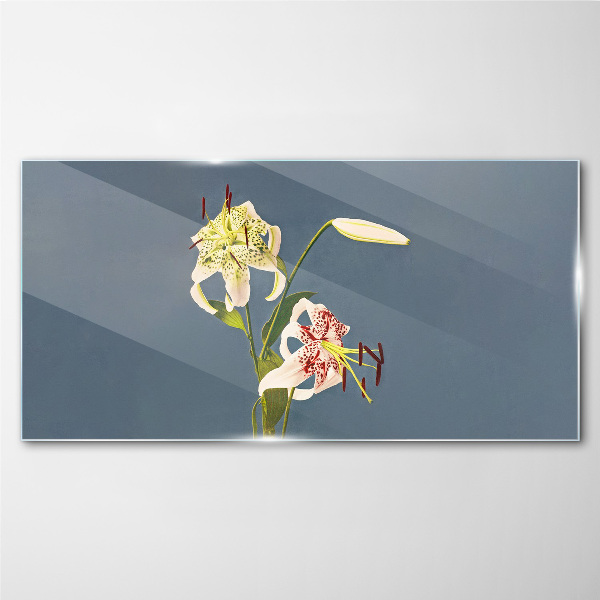 Foto op glas Bloemen op een blauwe achtergrond