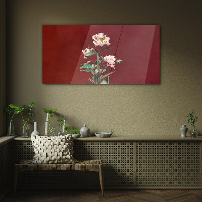 Schilderij op glas Bloemen op een rode achtergrond