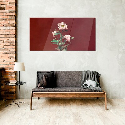 Schilderij op glas Bloemen op een rode achtergrond