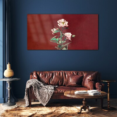 Schilderij op glas Bloemen op een rode achtergrond