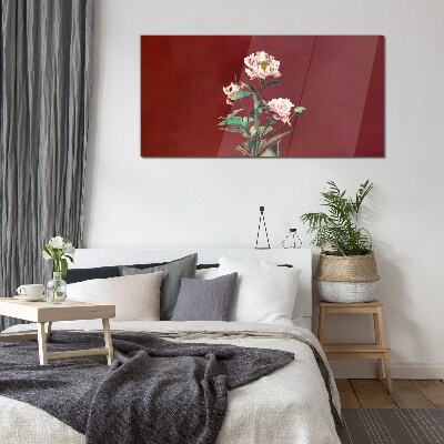 Schilderij op glas Bloemen op een rode achtergrond