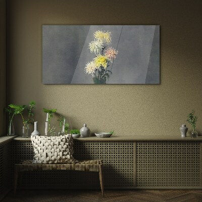 Glas foto Bloemen op een grijze achtergrond