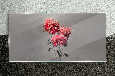 Schilderij op glas Roze bloemen op een grijze achtergrond