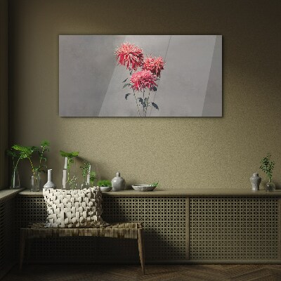 Schilderij op glas Roze bloemen op een grijze achtergrond