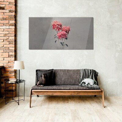 Schilderij op glas Roze bloemen op een grijze achtergrond