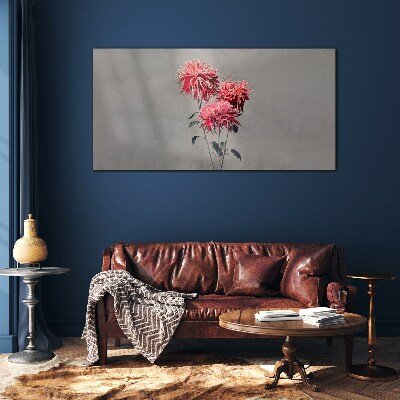 Schilderij op glas Roze bloemen op een grijze achtergrond