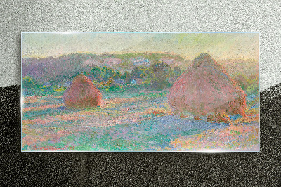 Schilderij op glas Hooi oogsten in het ochtendlicht