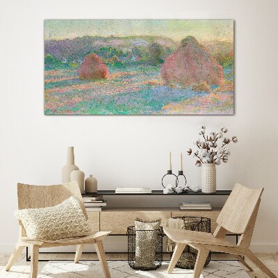 Schilderij op glas Hooi oogsten in het ochtendlicht