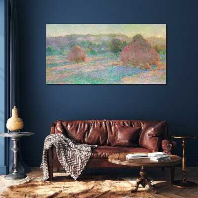 Schilderij op glas Hooi oogsten in het ochtendlicht