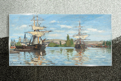 Foto op glas Zeilschepen op de rivier