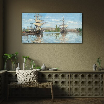 Foto op glas Zeilschepen op de rivier