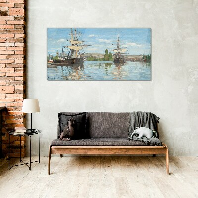 Foto op glas Zeilschepen op de rivier