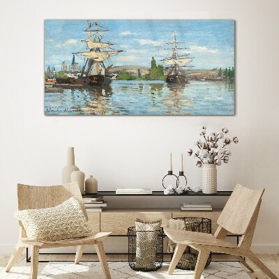 Foto op glas Zeilschepen op de rivier